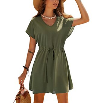 Ekouaer Women's Cover Ups Casual Swimsuit Coverups Flowy Tie Waist Beach Cover Up Dress