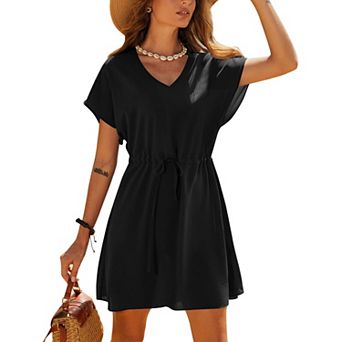 Ekouaer Women's Cover Ups Casual Swimsuit Coverups Flowy Tie Waist Beach Cover Up Dress