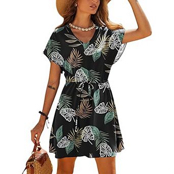 Ekouaer Women's Cover Ups Casual Swimsuit Coverups Flowy Tie Waist Beach Cover Up Dress