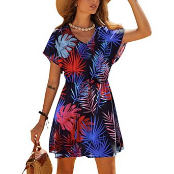 Ekouaer Women's Cover Ups Casual Swimsuit Coverups Flowy Tie Waist Beach Cover Up Dress