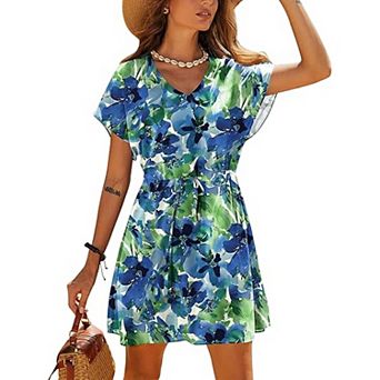 Ekouaer Women's Cover Ups Casual Swimsuit Coverups Flowy Tie Waist Beach Cover Up Dress