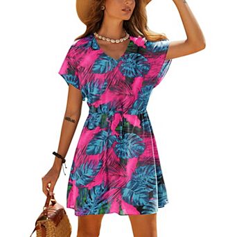 Ekouaer Women's Cover Ups Casual Swimsuit Coverups Flowy Tie Waist Beach Cover Up Dress