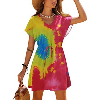 Ekouaer Women's Cover Ups Casual Swimsuit Coverups Flowy Tie Waist Beach Cover Up Dress