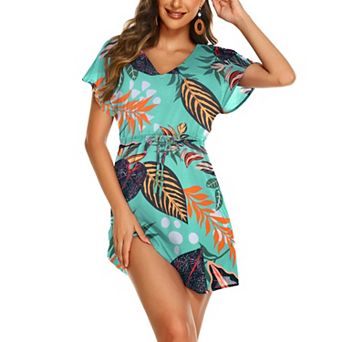 Ekouaer Women's Cover Ups Casual Swimsuit Coverups Flowy Tie Waist Beach Cover Up Dress