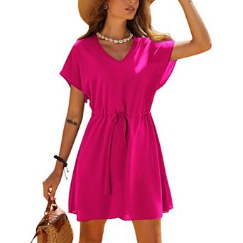 Ekouaer Women's Cover Ups Casual Swimsuit Coverups Flowy Tie Waist Beach Cover Up Dress