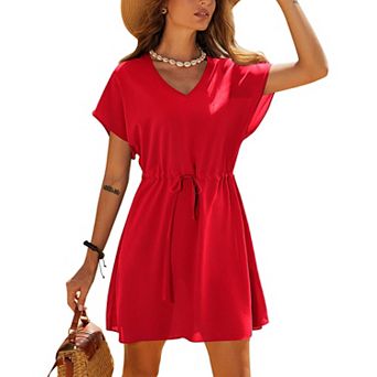 Ekouaer Women's Cover Ups Casual Swimsuit Coverups Flowy Tie Waist Beach Cover Up Dress