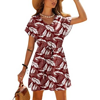 Ekouaer Women's Cover Ups Casual Swimsuit Coverups Flowy Tie Waist Beach Cover Up Dress