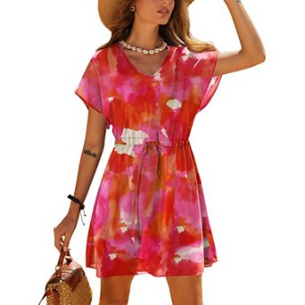 Ekouaer Women's Cover Ups Casual Swimsuit Coverups Flowy Tie Waist Beach Cover Up Dress
