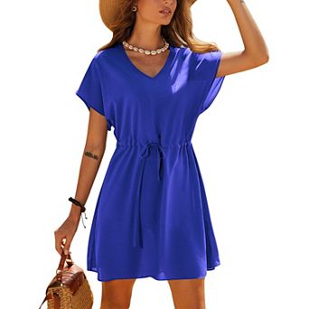 Ekouaer Women's Cover Ups Casual Swimsuit Coverups Flowy Tie Waist Beach Cover Up Dress