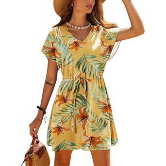 Ekouaer Women's Cover Ups Casual Swimsuit Coverups Flowy Tie Waist Beach Cover Up Dress