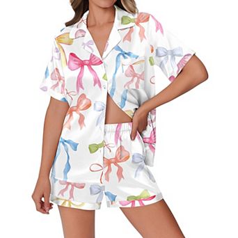 Ekouaer Womens Pajamas Set Button Down Short Sleeve Lounge Set 2 pc