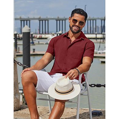 COOFANDY Mens Linen Shirts Short Sleeve Button Down Shirts Casual Beach Vacation Shirts