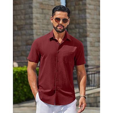 COOFANDY Mens Linen Shirts Short Sleeve Button Down Shirts Casual Beach Vacation Shirts