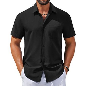 COOFANDY Mens Linen Shirts Short Sleeve Button Down Shirts Casual Beach Vacation Shirts