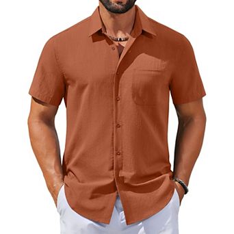 COOFANDY Mens Linen Shirts Short Sleeve Button Down Shirts Casual Beach Vacation Shirts