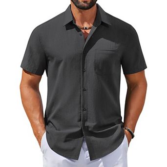 COOFANDY Mens Linen Shirts Short Sleeve Button Down Shirts Casual Beach Vacation Shirts