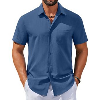 COOFANDY Mens Linen Shirts Short Sleeve Button Down Shirts Casual Beach Vacation Shirts