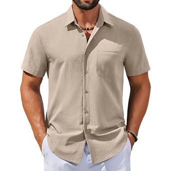 COOFANDY Mens Linen Shirts Short Sleeve Button Down Shirts Casual Beach Vacation Shirts