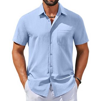 COOFANDY Mens Linen Shirts Short Sleeve Button Down Shirts Casual Beach Vacation Shirts