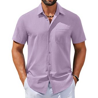 COOFANDY Mens Linen Shirts Short Sleeve Button Down Shirts Casual Beach Vacation Shirts