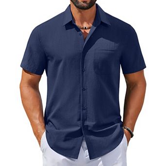 COOFANDY Mens Linen Shirts Short Sleeve Button Down Shirts Casual Beach Vacation Shirts