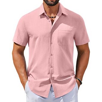 COOFANDY Mens Linen Shirts Short Sleeve Button Down Shirts Casual Beach Vacation Shirts