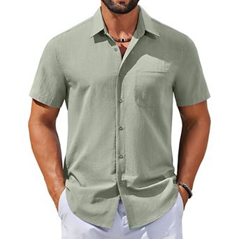 COOFANDY Mens Linen Shirts Short Sleeve Button Down Shirts Casual Beach Vacation Shirts