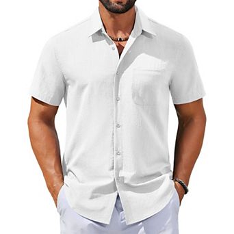 COOFANDY Mens Linen Shirts Short Sleeve Button Down Shirts Casual Beach Vacation Shirts