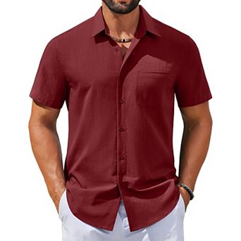 COOFANDY Mens Linen Shirts Short Sleeve Button Down Shirts Casual Beach Vacation Shirts