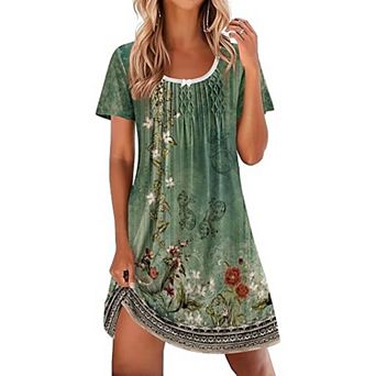 Ekouaer Nightgowns for Women Pleated Sleep Shirts Short Sleeve Night Shirts Lace Trim Night Gown