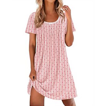 Ekouaer Nightgowns for Women Pleated Sleep Shirts Short Sleeve Night Shirts Lace Trim Night Gown