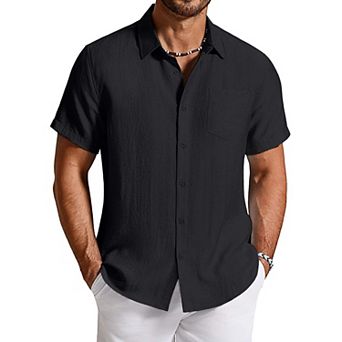 COOFANDY Mens Linen Shirts Short Sleeve Casual Shirts Button Down Shirt Beach Summer Wedding Shirt
