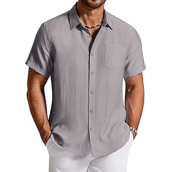 COOFANDY Mens Linen Shirts Short Sleeve Casual Shirts Button Down Shirt Beach Summer Wedding Shirt