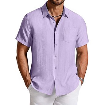 COOFANDY Mens Linen Shirts Short Sleeve Casual Shirts Button Down Shirt Beach Summer Wedding Shirt