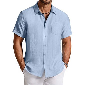 COOFANDY Mens Linen Shirts Short Sleeve Casual Shirts Button Down Shirt Beach Summer Wedding Shirt