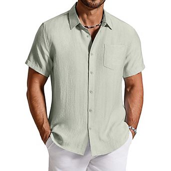 COOFANDY Mens Linen Shirts Short Sleeve Casual Shirts Button Down Shirt Beach Summer Wedding Shirt