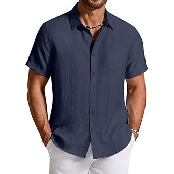 COOFANDY Mens Linen Shirts Short Sleeve Casual Shirts Button Down Shirt Beach Summer Wedding Shirt