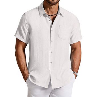 COOFANDY Mens Linen Shirts Short Sleeve Casual Shirts Button Down Shirt Beach Summer Wedding Shirt