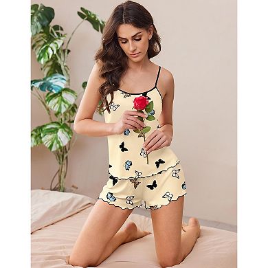 Ekouaer Women's 2 Pack Cami Pajama Set Printed Tank Top and Shorts