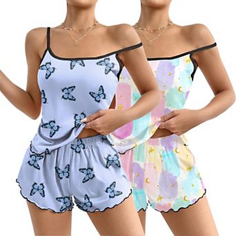 Ekouaer Women's 2 Pack Cami Pajama Set Printed Tank Top and Shorts