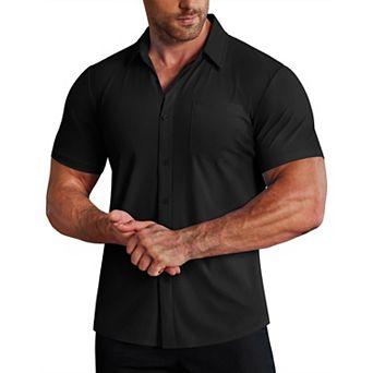 COOFANDY Mens Muscle Fit Dress Shirts Stretch Slim Fit Short Sleeve Athletic Wrinkle-Free Casual