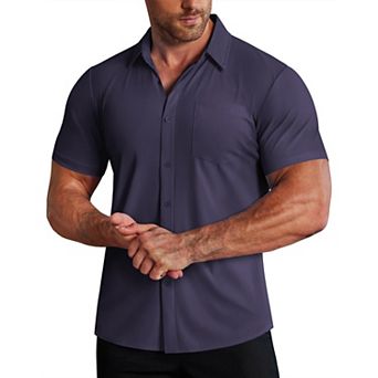 COOFANDY Mens Muscle Fit Dress Shirts Stretch Slim Fit Short Sleeve Athletic Wrinkle-Free Casual