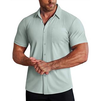 COOFANDY Mens Muscle Fit Dress Shirts Stretch Slim Fit Short Sleeve Athletic Wrinkle-Free Casual
