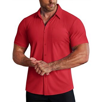 COOFANDY Men' Button Up Shirts Short Sleeve Slim Fit Dress Shirt Stretch Muscle Shirt