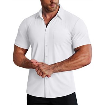 COOFANDY Mens Muscle Fit Dress Shirts Stretch Slim Fit Short Sleeve Athletic Wrinkle-Free Casual