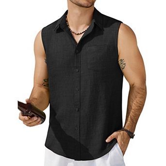 COOFANDY Summer Sleeveless Shirts for Men Tank Tops Beach Wear Button Up Tanks Shirt