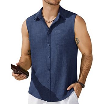 COOFANDY Summer Sleeveless Shirts for Men Tank Tops Beach Wear Button Up Tanks Shirt