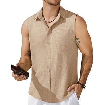 COOFANDY Summer Sleeveless Shirts for Men Tank Tops Beach Wear Button Up Tanks Shirt