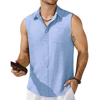 COOFANDY Summer Sleeveless Shirts for Men Tank Tops Beach Wear Button Up Tanks Shirt