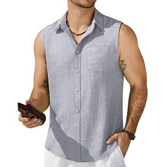 COOFANDY Summer Sleeveless Shirts for Men Tank Tops Beach Wear Button Up Tanks Shirt